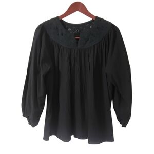 Grade & Gather‎ Black Crochet Top Goth Victorian Witchy Emo Pleat Flare Large